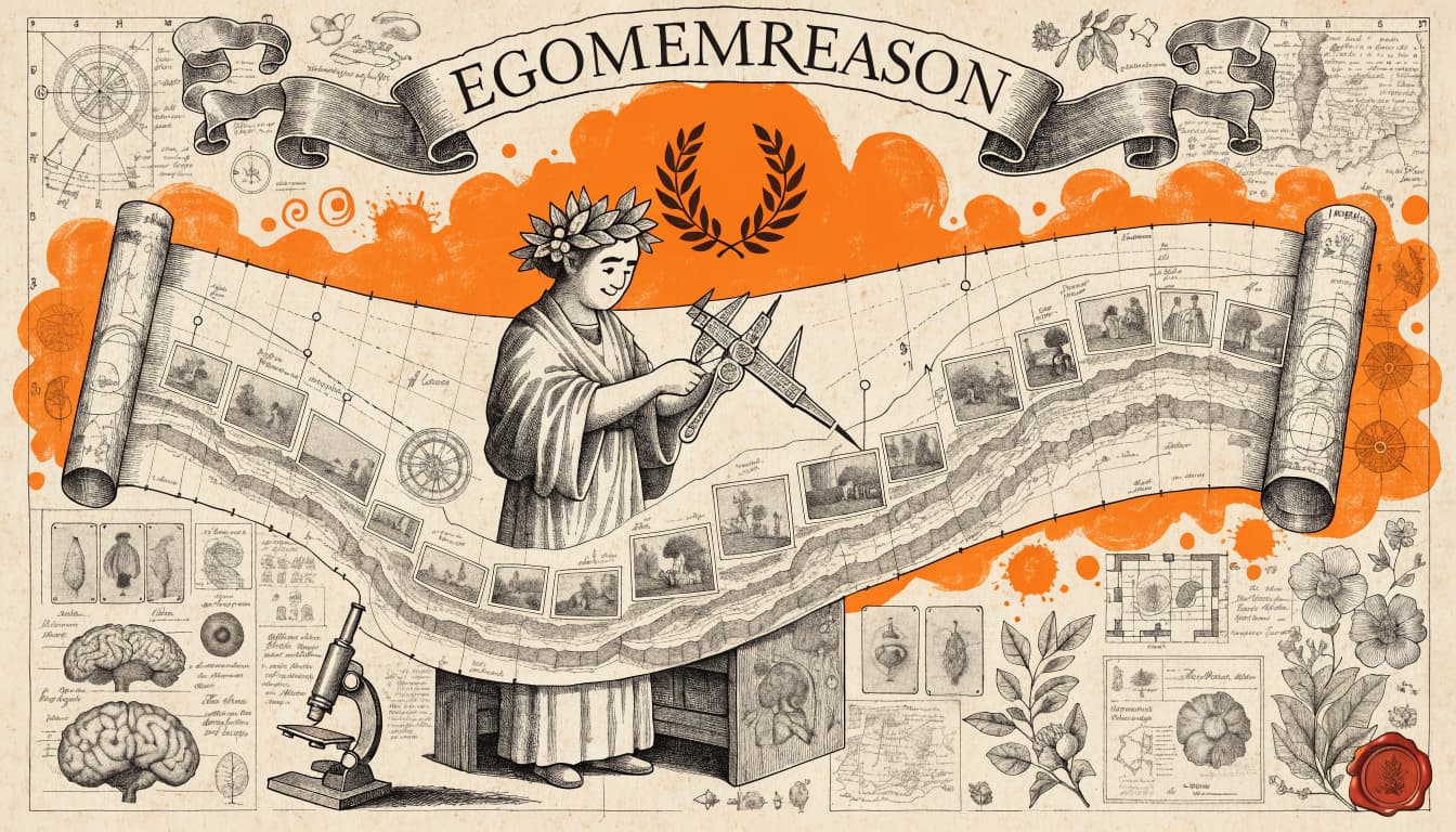 Pressed Ink Seal / Typewriter Imprint style editorial illustration for the news article: EgoMemReason releases benchmark for AI egocentric video reaso