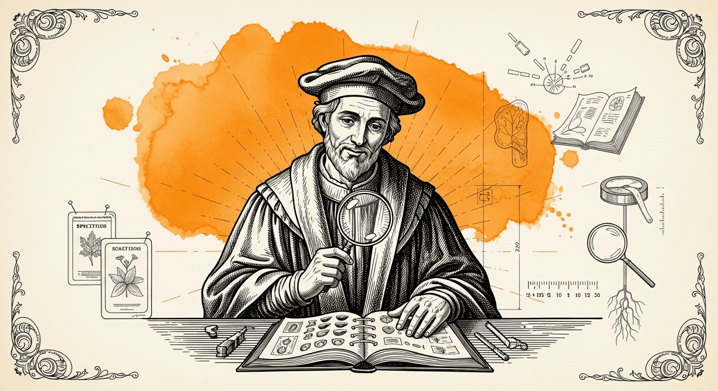 Blueprint Schematic + Renaissance Engraving Subject style editorial illustration for the article: How to Use Perplexity AI Like a Pro (2026)