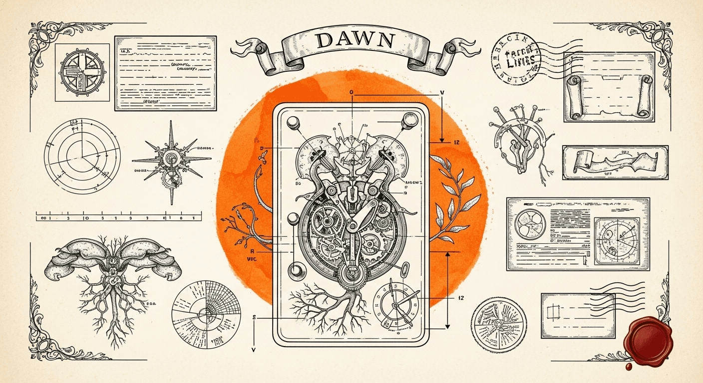 Pressed Ink Seal / Typewriter Imprint style editorial illustration for the news article: Researchers Introduce DAWN World-Action Interactive Models