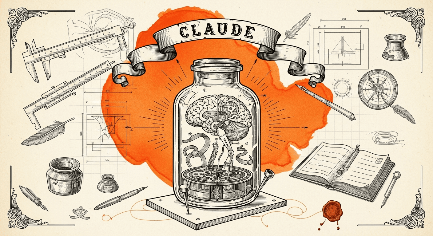 Pressed Ink Seal / Typewriter Imprint style editorial illustration for the news article: Claude Code adds Khaos Brain (local predictive memory)