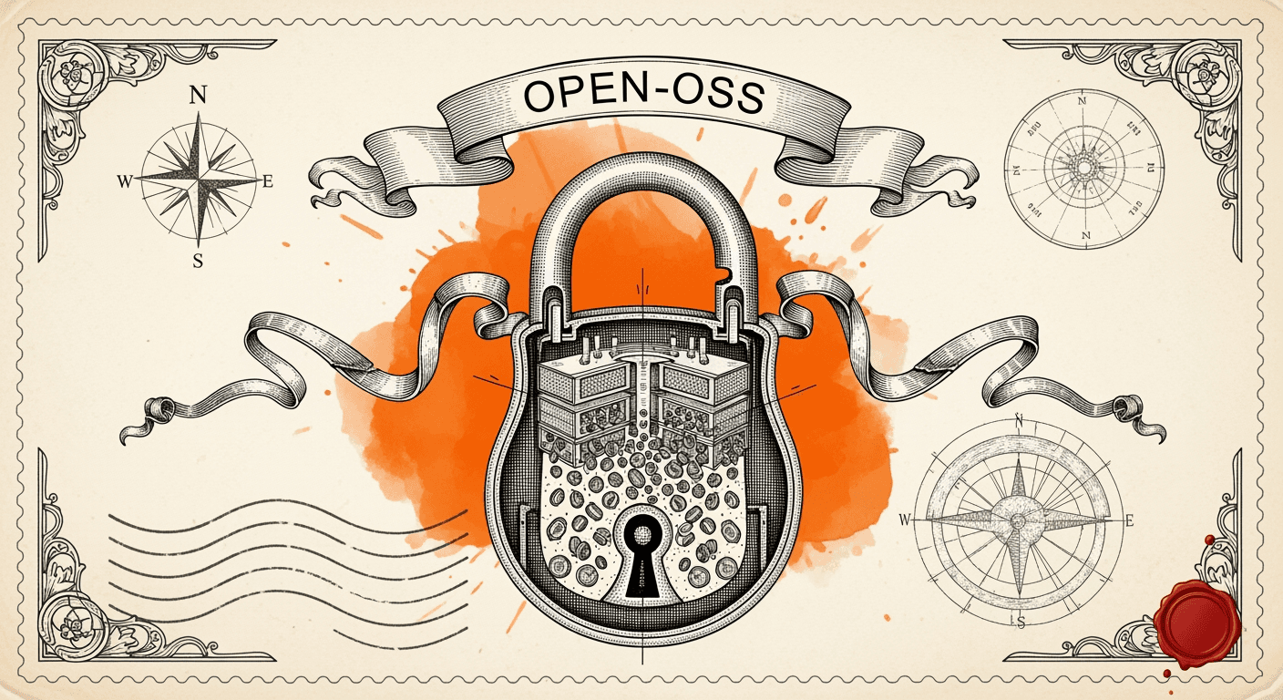 Giant Antique Postage Stamp style editorial illustration for the news article: Open-OSS privacy-filter trends on Hugging Face (133 likes, 244k downloa
