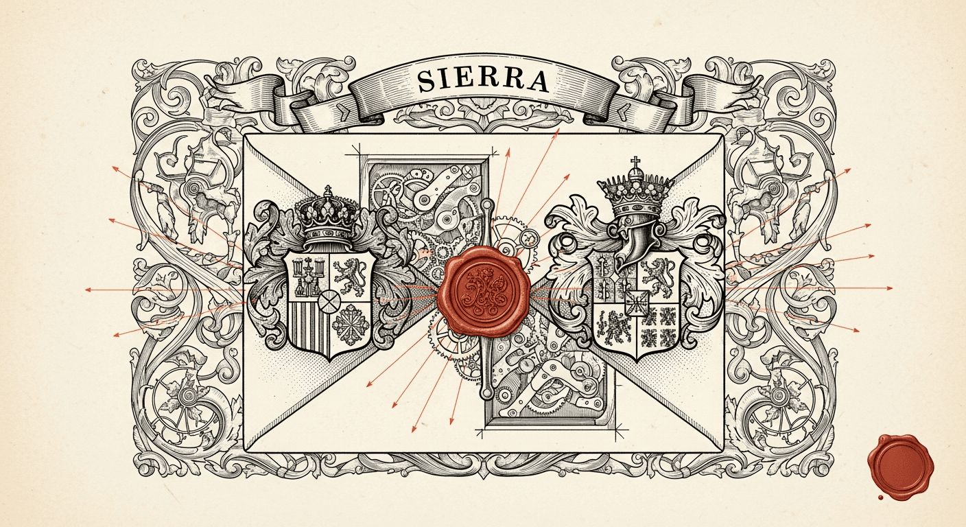 Antique Anatomical / Mechanical Diagram style editorial illustration for the news article: Bret Taylor's Sierra acquires YC-backed French AI startup F