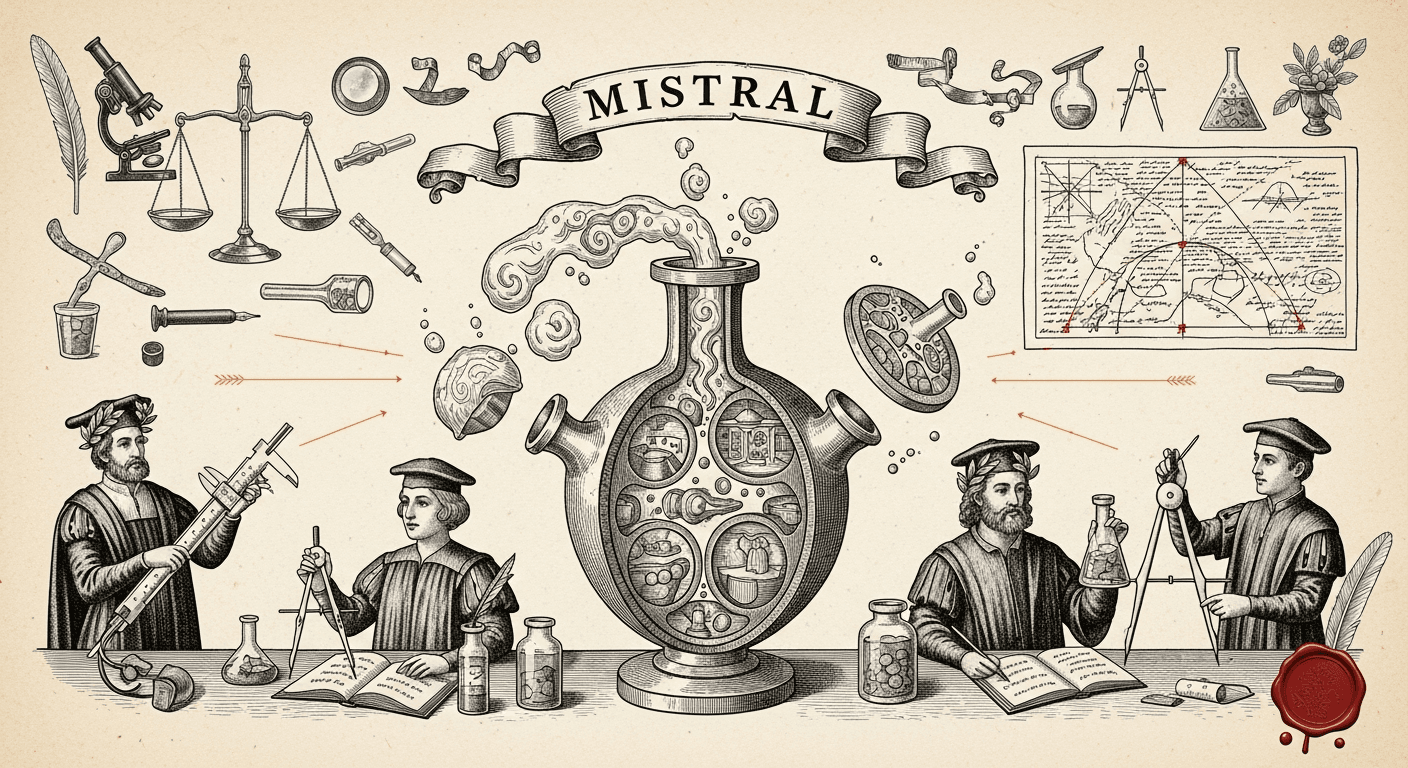 Pressed Ink Seal / Typewriter Imprint style editorial illustration for the news article: Study Reveals Scaling Laws for Merging Large Language Models