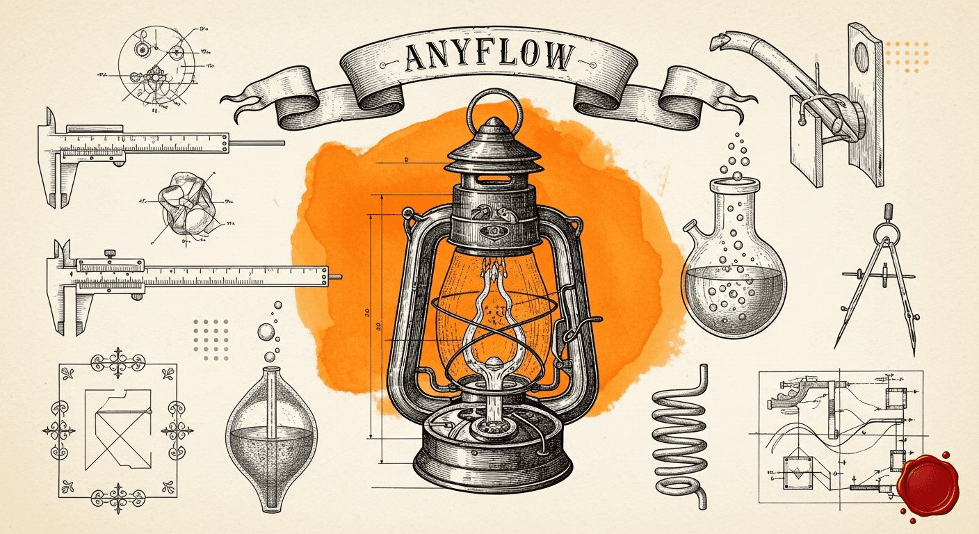 Pressed Ink Seal / Typewriter Imprint style editorial illustration for the news article: AnyFlow: Any-Step Video Diffusion Model with On-Policy Flow M