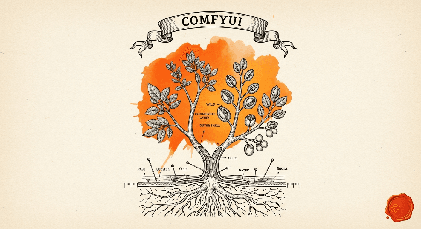 Vintage Botanical Illustration Plate style editorial illustration for the news article: ComfyUI raises $30M at $500M valuation for AI media generation