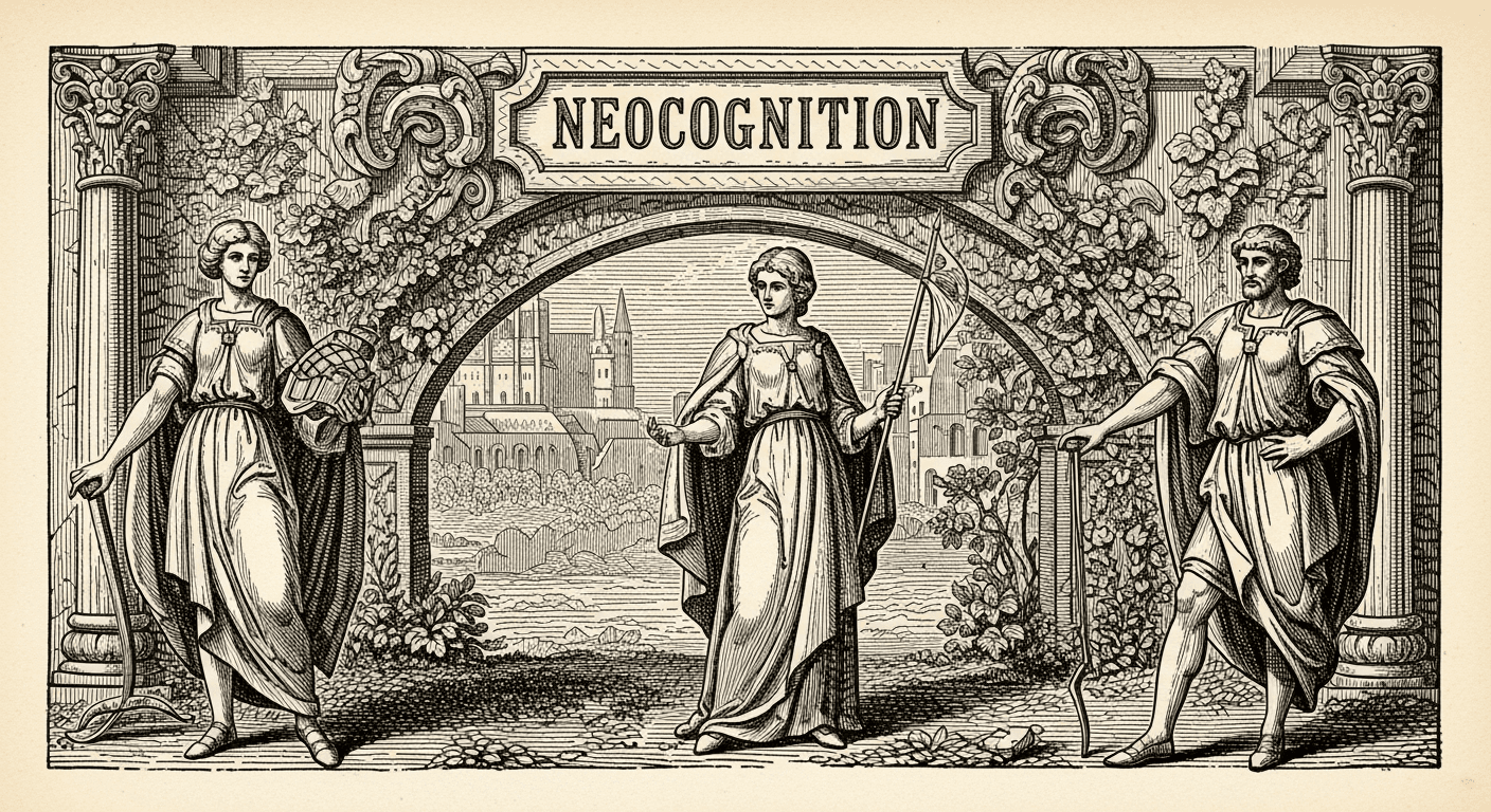Pressed Ink Seal / Typewriter Imprint style editorial illustration for the news article: NeoCognition Raises $40M Seed for Human-Like AI Agents
