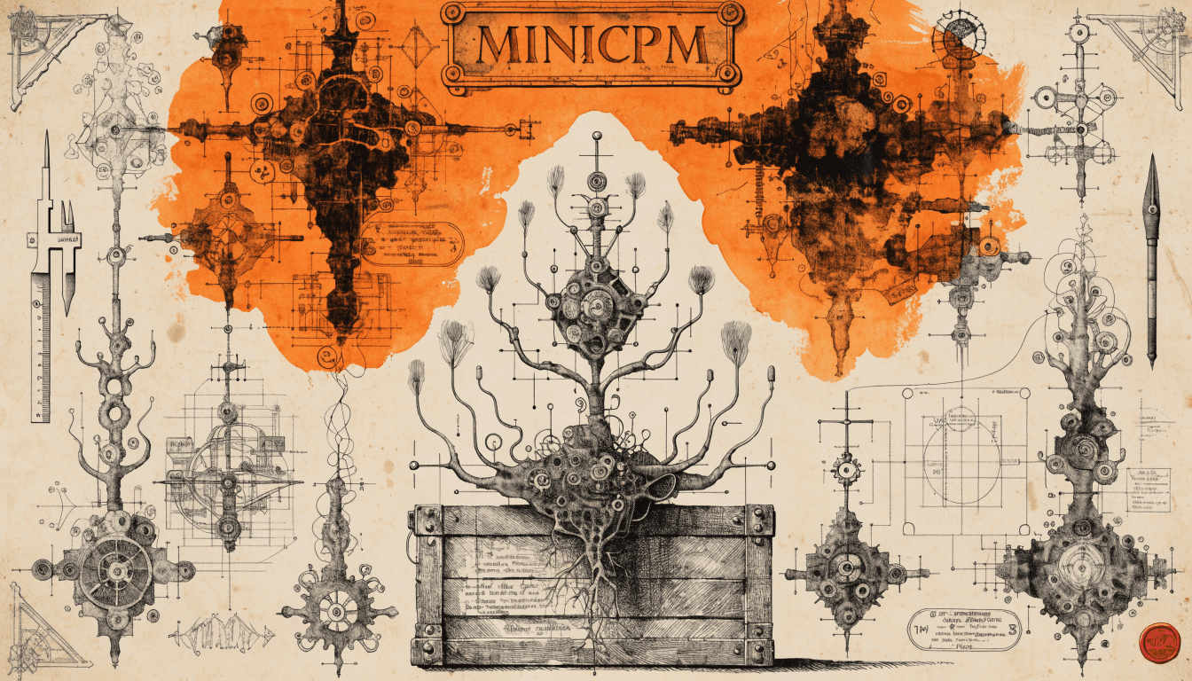 Pressed Ink Seal / Typewriter Imprint style editorial illustration for the news article: The MiniCPM-V-4.6 model by OpenBMB trends on Hugging Face Hub
