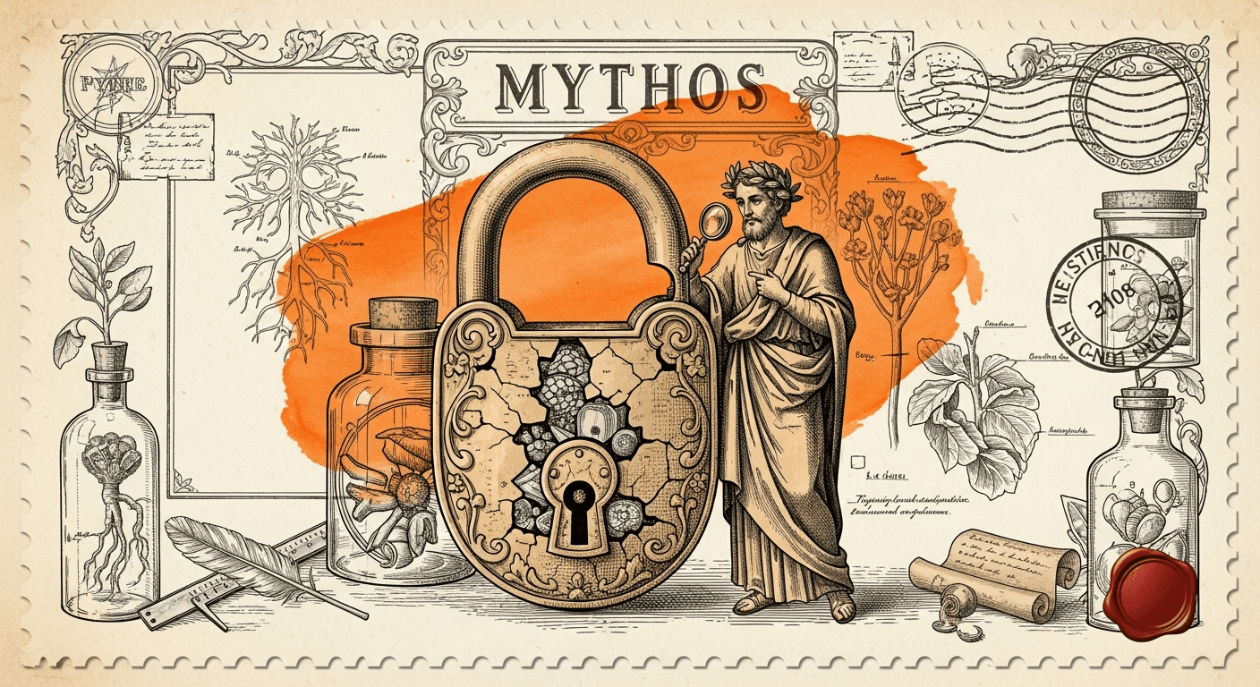 Giant Antique Postage Stamp style editorial illustration for the news article: Mozilla Confirms 271 Mythos Vulnerabilities Have Almost No False Positi