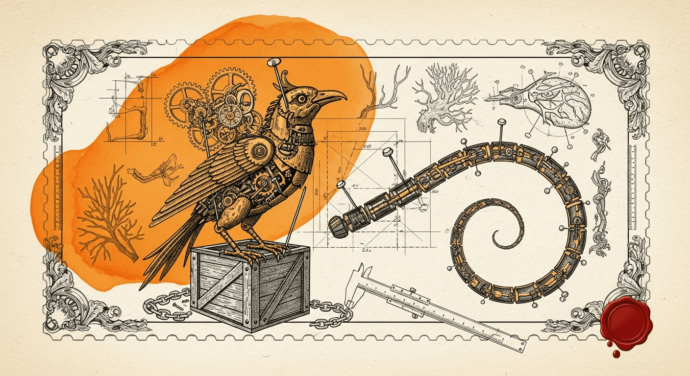 Giant Antique Postage Stamp style editorial illustration for the news article: DeepSeek V4 Flash: a free, long-context AI model now on OpenRouter