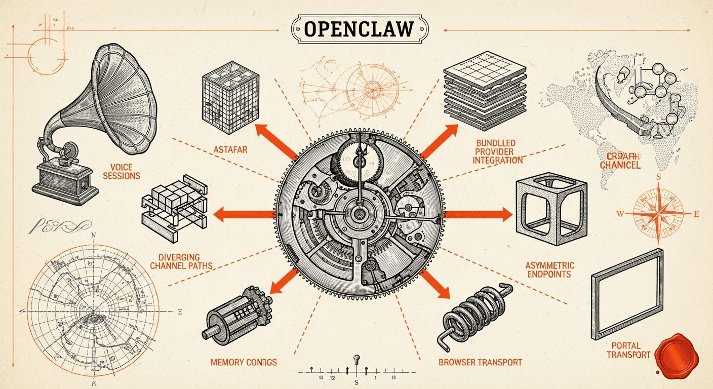 Blueprint Schematic + Renaissance Engraving Subject style editorial illustration for the news article: openclaw v2026.4.26 released: OpenClaw 2026.4.2