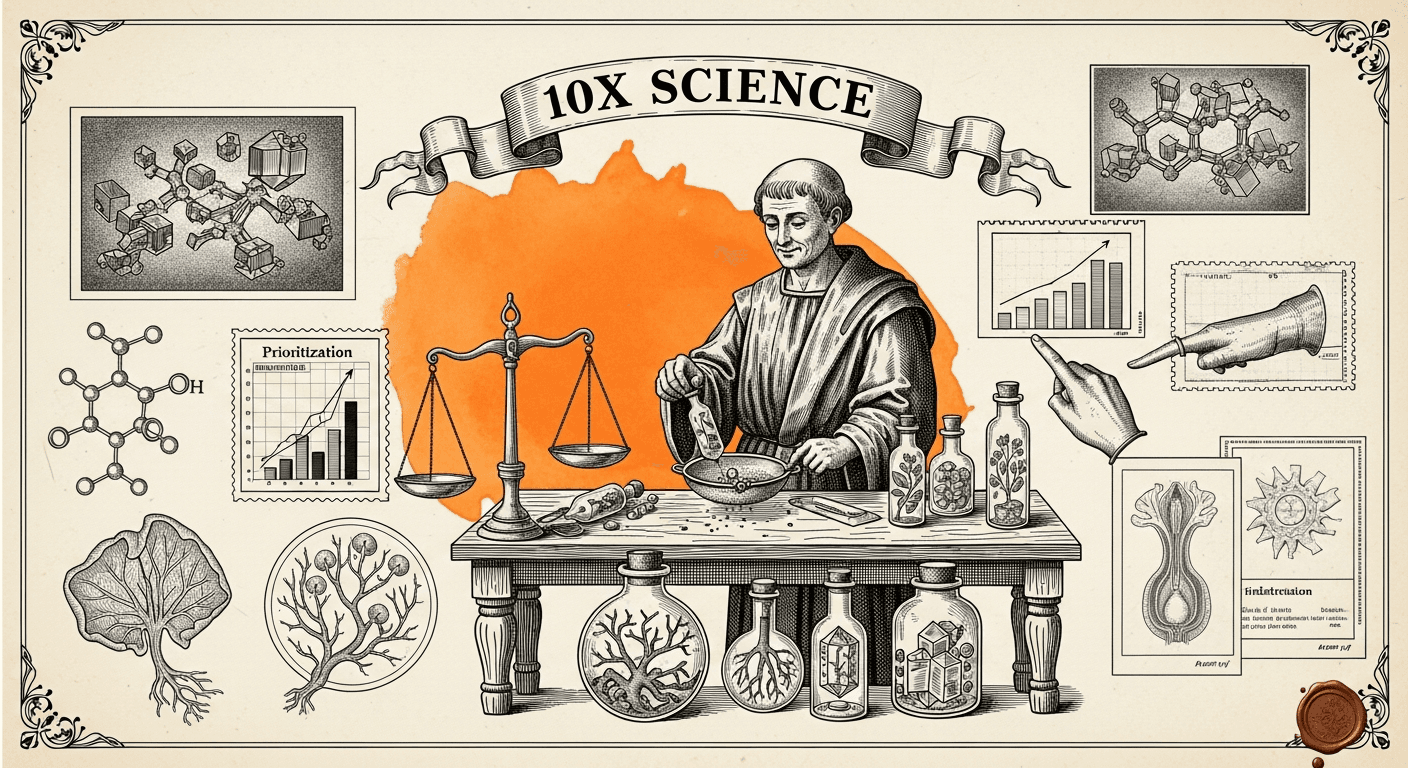 Editorial Newsprint Collage style editorial illustration for the news article: 10x Science raises $4.8M seed to analyze AI-generated drug molecules