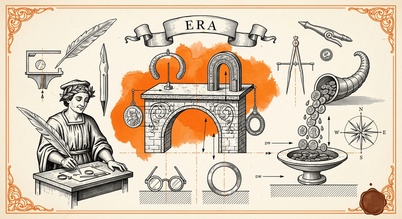 Old Book Frontispiece / Plate style editorial illustration for the news article: Era raises $11M for software platform powering AI gadgets
