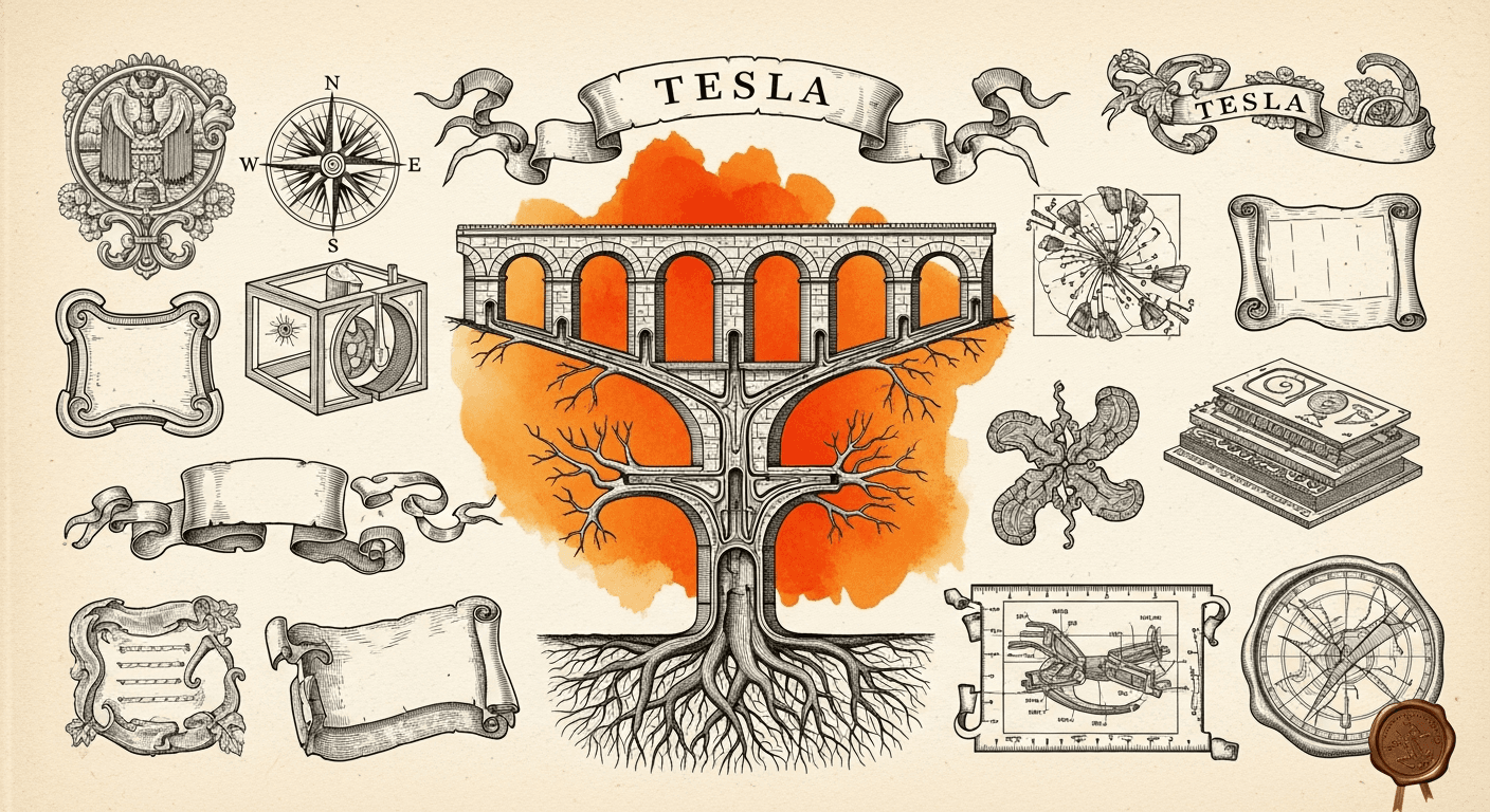 Vintage Botanical Illustration Plate style editorial illustration for the news article: Tesla raises 2026 capex to $25B for AI and production expansio