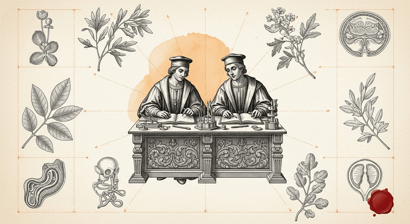 Blueprint Schematic + Renaissance Engraving Subject style editorial illustration for the news article: Hermes Agent native desktop and OpenClaw SQLite