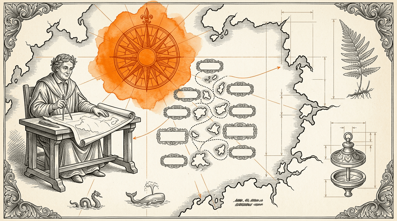 Antique Cartographer's Map style editorial illustration for the article: Enginy Review 2026: AI Finder, Pricing, and What Changed