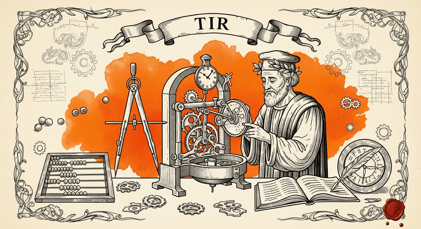 Pressed Ink Seal / Typewriter Imprint style editorial illustration for the news article: Tool-Integrated Reasoning Emerges for Language Model Math Sol