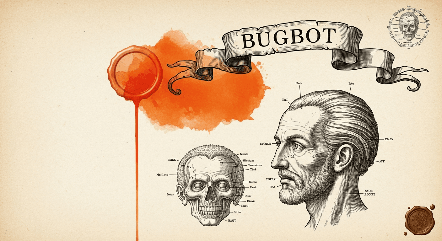 Pressed Ink Seal / Typewriter Imprint style editorial illustration for the news article: Cursor Bugbot Adds Learned Rules, MCP Support