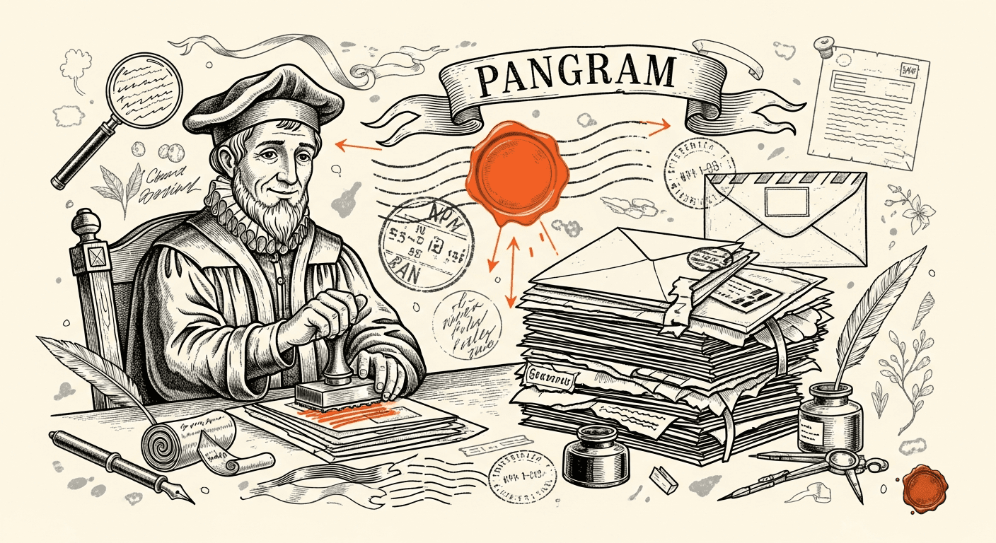 Pressed Ink Seal / Typewriter Imprint style editorial illustration for the news article: Pangram Labs Updates Chrome Extension to Label AI Content on 