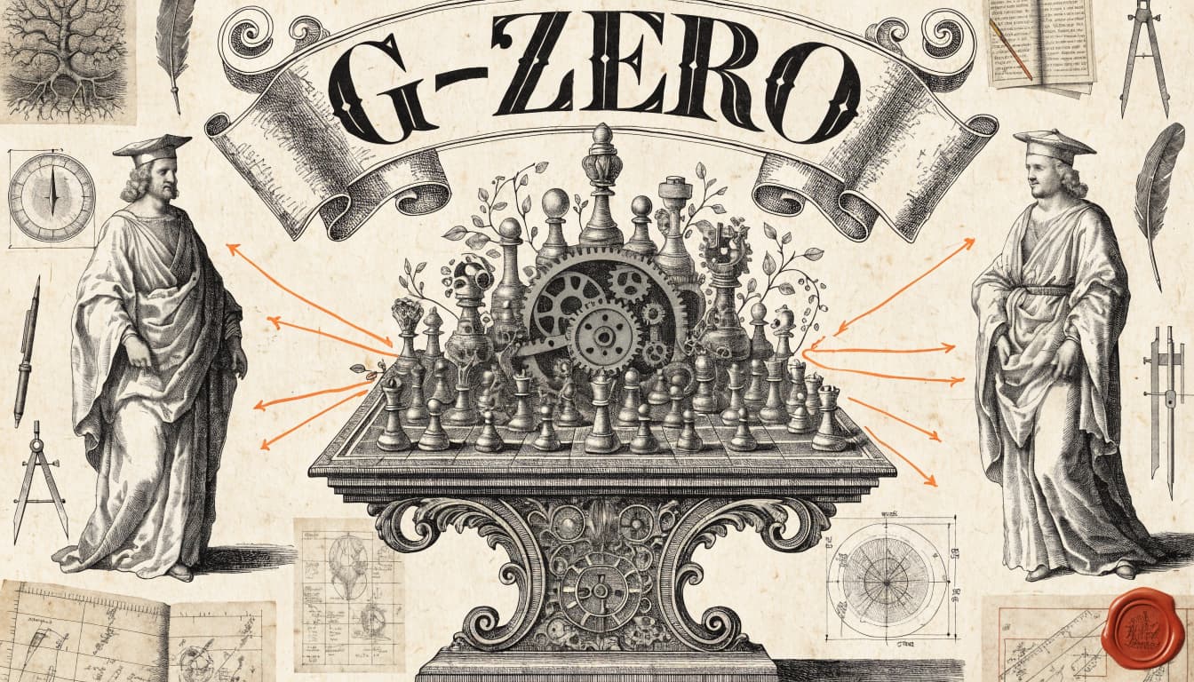 Pressed Ink Seal / Typewriter Imprint style editorial illustration for the news article: Researchers introduce G-Zero for self-play AI training withou