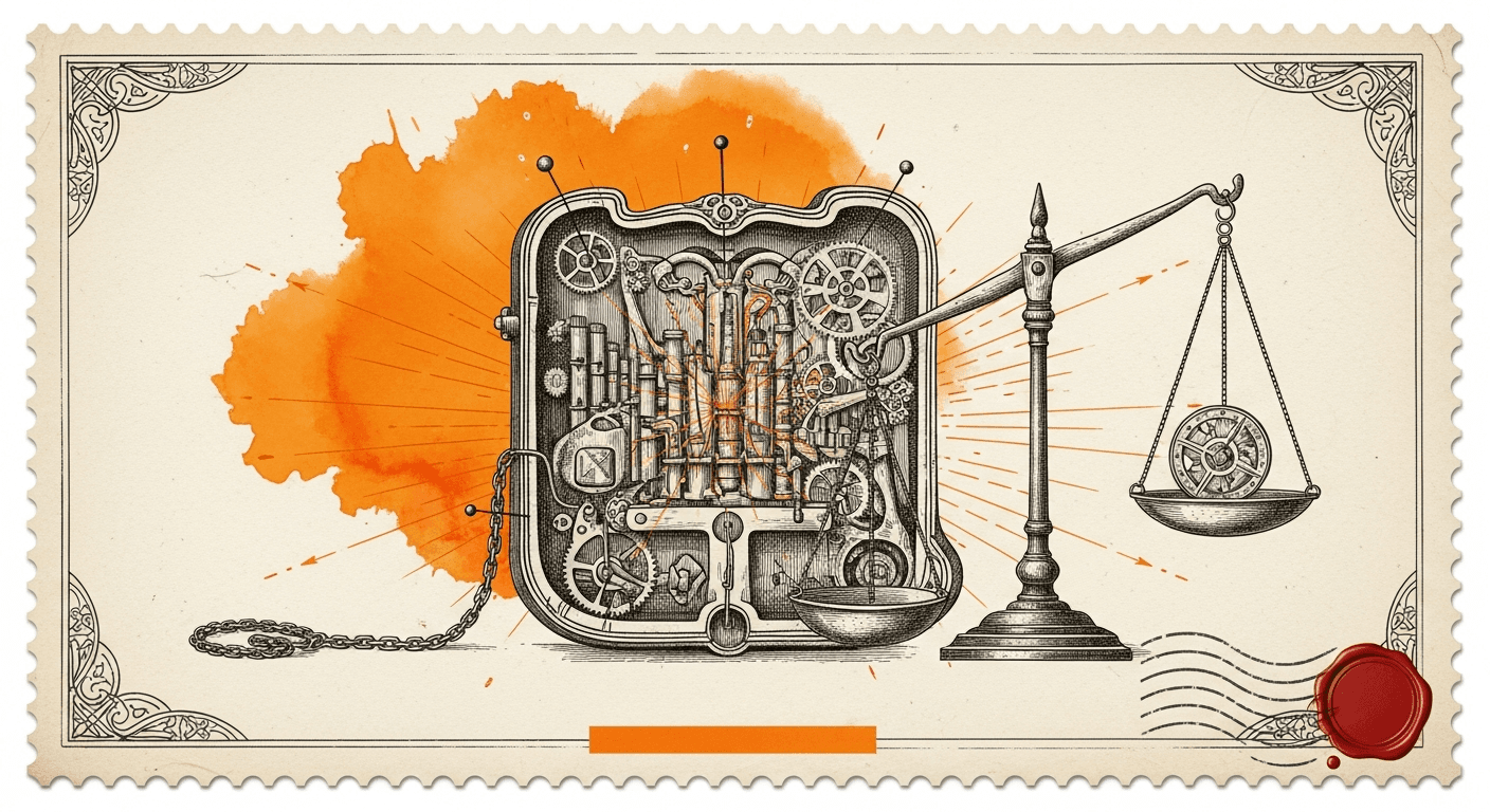 Giant Antique Postage Stamp style editorial illustration for the news article: Tencent Hy3 preview now available on OpenRouter (262k context)