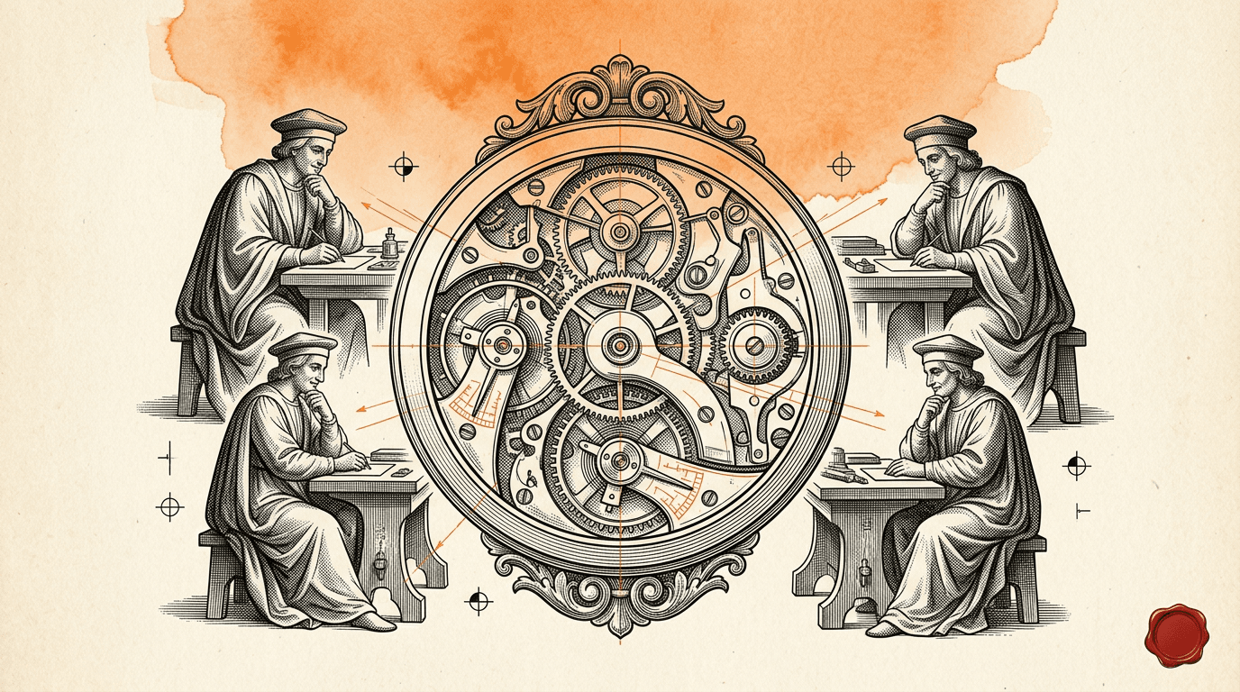 Antique Anatomical / Mechanical Diagram style editorial illustration for the news article: Cursor Cloud Agents add Projects and self-hosted runners, C