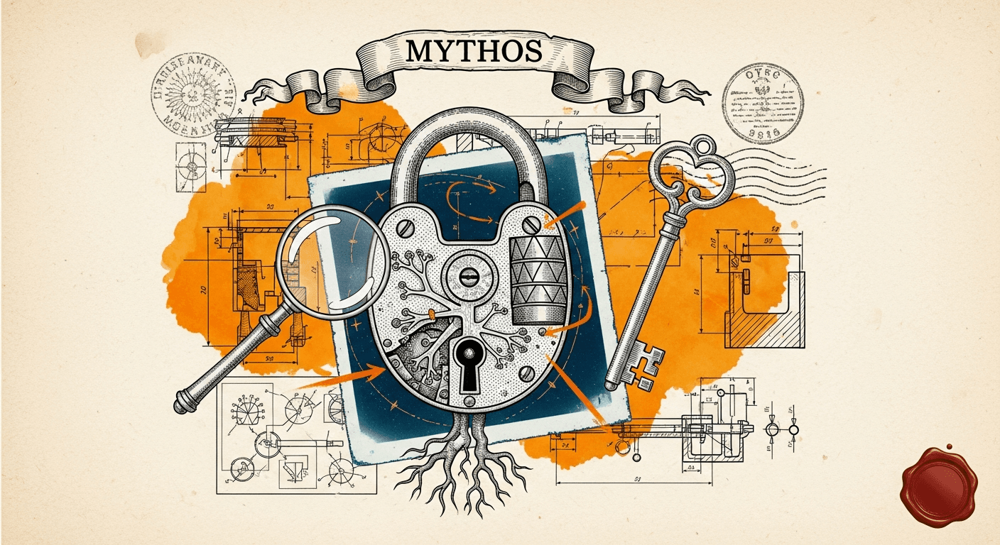Cyanotype-style Sun Print (Orange Variant) style editorial illustration for the news article: Anthropic Investigates Claims of Unauthorized Mythos Acc