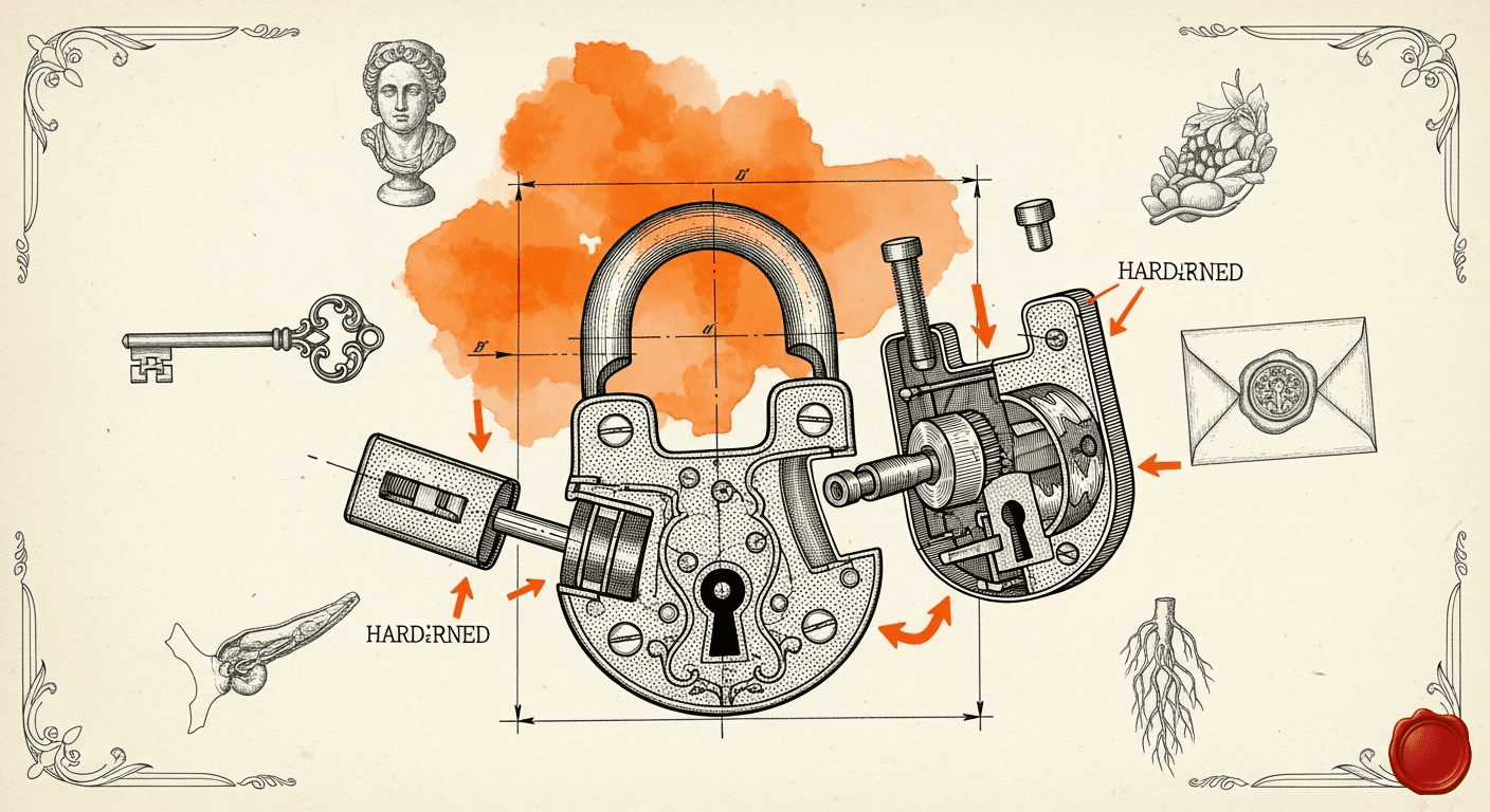 Antique Anatomical / Mechanical Diagram style editorial illustration for the news article: Hermes Agent desktop and CLI upgrades, OpenClaw v2026.6.6 s