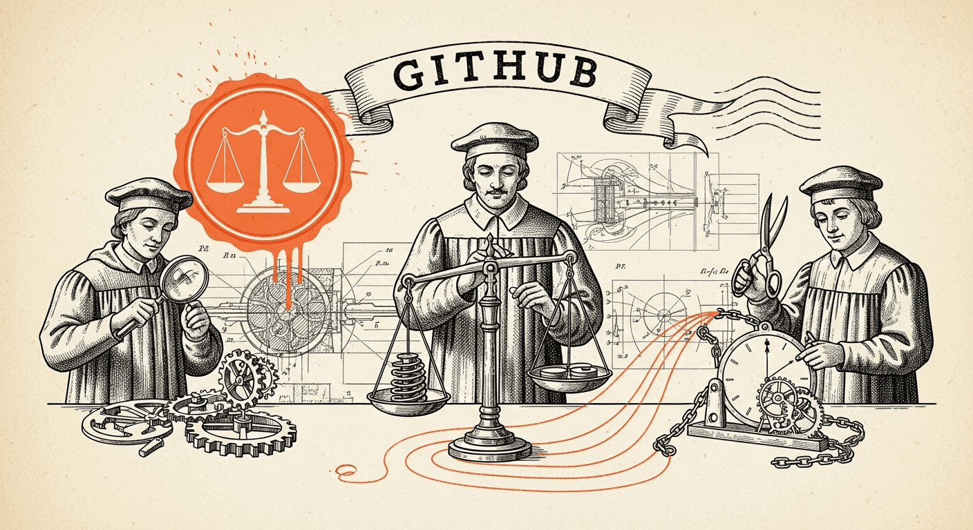 Pressed Ink Seal / Typewriter Imprint style editorial illustration for the news article: GitHub Releases Token Efficiency Strategies for Agentic Workf