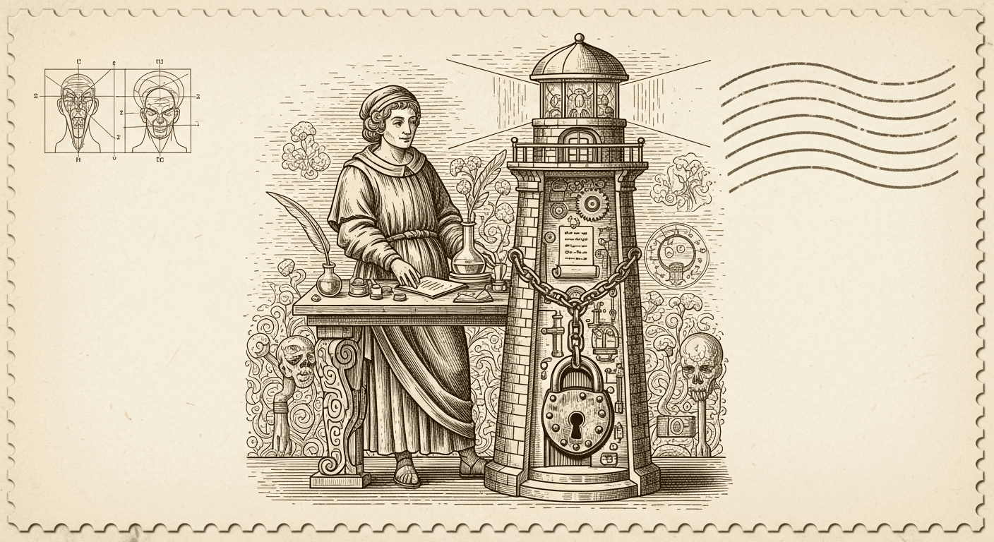 Giant Antique Postage Stamp style editorial illustration for the news article: Cursor Adds Self-Hosted Cloud Agents