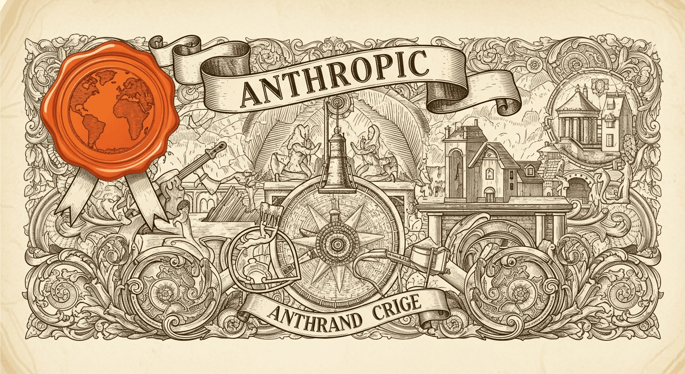 Pressed Ink Seal / Typewriter Imprint style editorial illustration for the news article: Anthropic Hires Data Center Specialists in Europe and Austral